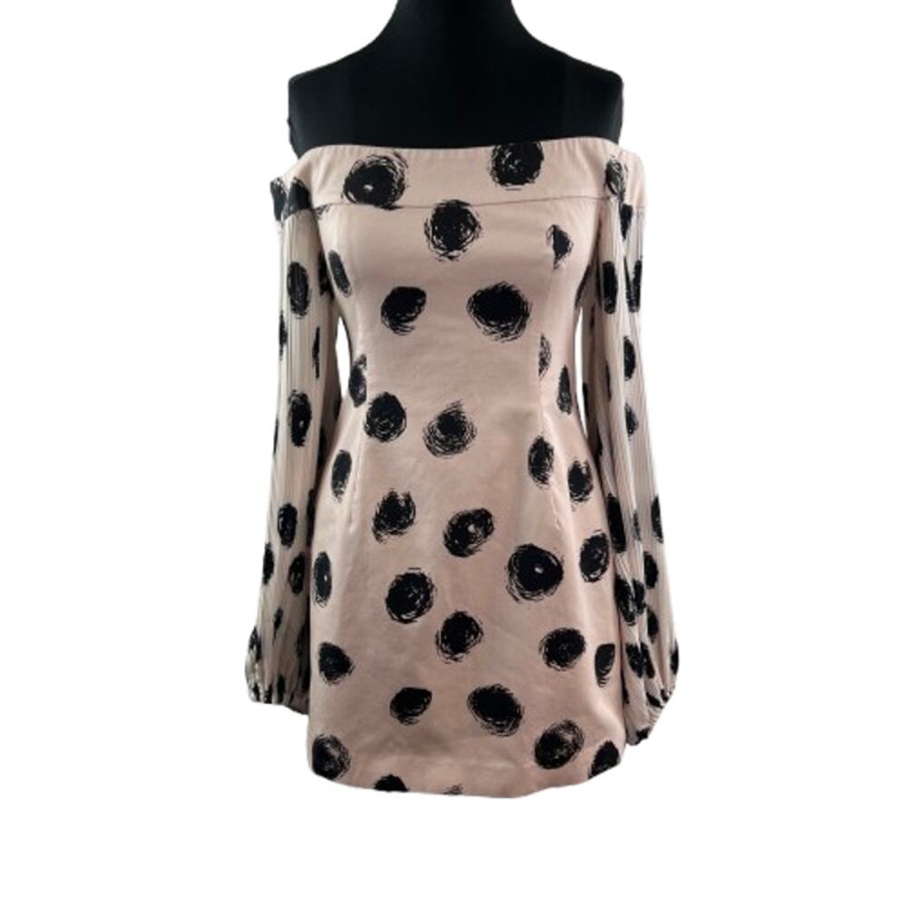 C/Meo Collective Beige Black Cotton Polka Dot Off The Shoulder Dress Size M